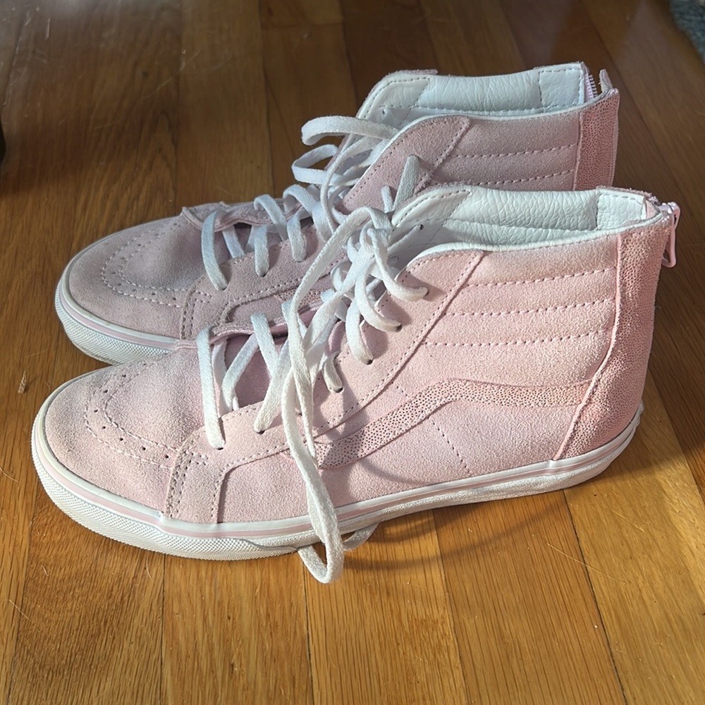 Vans Old Skool Back Zip Hi Top Pink White with Pink Glitter Sneakers - Youth 6